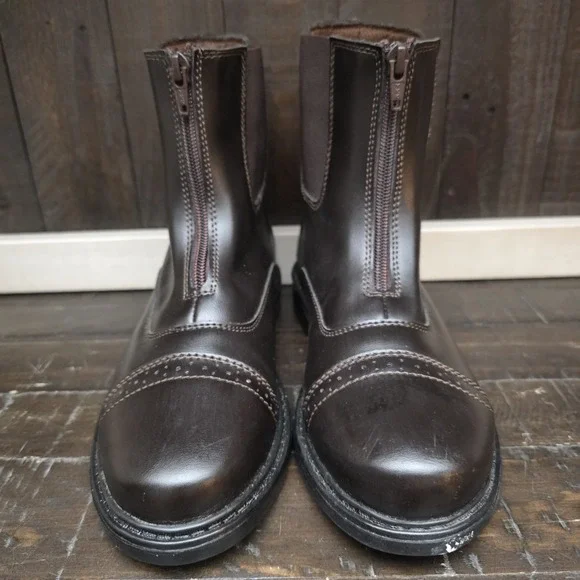 TuffRider Womens 7.5 Chocolate Brown Starter Front Zip Paddock Boots Riding EUC - Picture 2 of 12